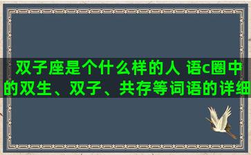 双子座是个什么样的人 语c圈中的双生、双子、共存等词语的详细解释与区别